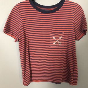 red and blue striped t-shirt